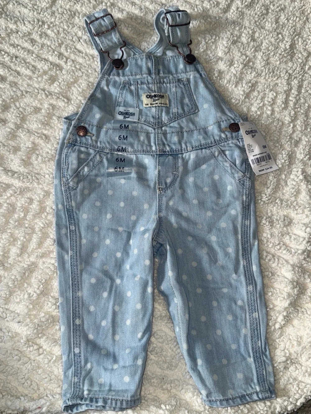 OshKosh B'gosh Light Blue Polka Dot Denim Overalls